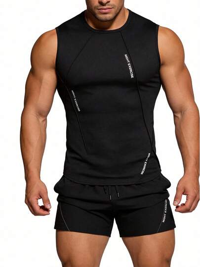 Set de 2 piezas de traje deportivo casual para hombre, incluye parte superior sin mangas y pantalones cortos, conjunto de ropa deportiva para entrenamiento, acondicionamiento físico y correr