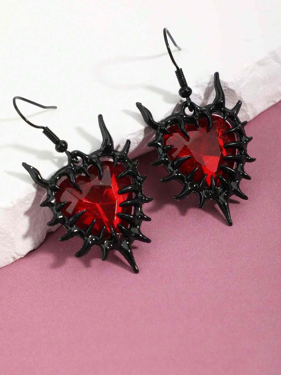 Gothic Style Rhinestone Heart & Thorn Decor Earrings For Women - Black - View 1