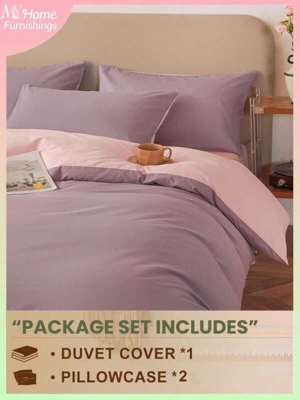 3pcs Light Purple & Light Pink Bedding Set, 1 Duvet Cover & 2 Pillowcases, Soft & Comfortable Home Textile, Skin-Friendly, Multiple Colors Available, Suitable For Dorm, Simple & Fashionable Home Decor, Soft & Cozy Bedroom Bedding, Fashionable Set, Machine Washable, No Filling