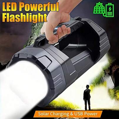 Lámpara de camping recargable LED Li Hang Xing con 6 modos, linterna de trabajo portátil COB, luz azul y roja intermitente, carga USB, haz ajustable, 300 lúmenes, material ABS, adecuada para camping, pesca, reparación y uso de emergencia