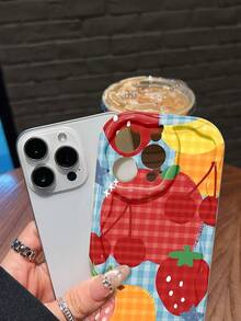 Frutas y estrellas de colores sobre fondo a cuadros. Esta elegante funda es compatible con Samsung, Apple, OPPO, , etc. Fabricada en TPU flexible, resistente a golpes y arañazos, ofrece una excelente protección contra caídas y un agarre cómodo. Es un regalo ideal para familiares, amigos y seres queridos, ideal para festivales, San Valentín y artículos de . - Blanco - Ver 4