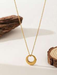 VJS 1pc Lightweight Minimalist Gold Ring Necklace, Suitable For Party And Daily Wear - Yellow Gold - View 3