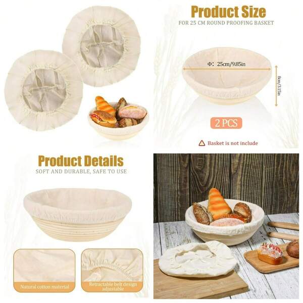 Natural Rattan Banneton Basket Set With 2 Cloth Liners 10 Inch Bread Proofing Dough Rising Basket For Home Bakery Baking