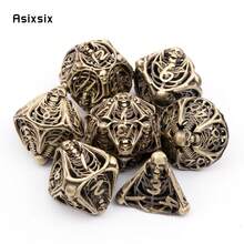 Asixsix Juego de 7 dados poliédricos de metal hueco con calavera amarilla, adecuado para juegos de rol, juegos de mesa RPG y juegos de cartas - Albaricoque - Ver 3