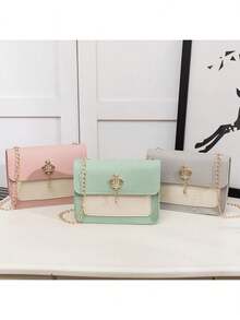 1pc Girls' Crown Chain Small Square Crossbody Bag, Waterproof Durable Lightweight Shoulder Bag, Ideal Gift Choice - Multicolor - View 11