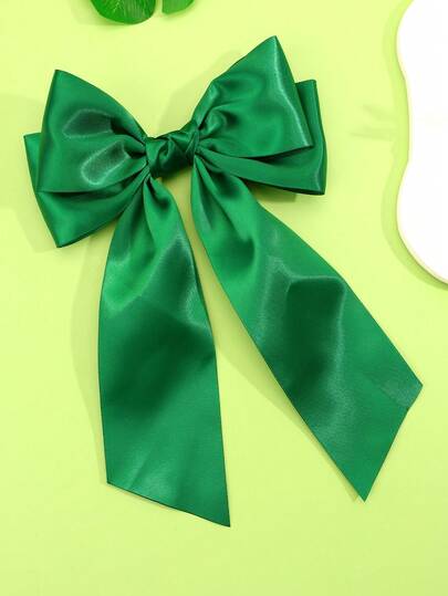 1pc Green Ribbon Hair Bow For Girls Solid Color Bow Hair Clip With Tail Vintage Hair Barrette For Daily & Party Teens Hair Accessories