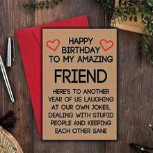 1pc Best Friend Birthday Card, Humorous Greeting Card For Friend's Birthday, Friendship Card, Best Friend Birthday Gift,Christmas - Red - View 4