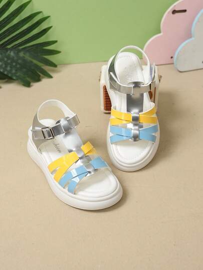 2026 New Style Girls' Roman High Heel Sandals, Dual-Tone Color, Fashion Design, Comfortable Lining, Girls' High Heels