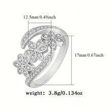 1pc 925 Silver Shiny Cubic Zirconia Unique Floral Design Open Ring, Elegant Bridal Party Cocktail Ring Suitable For Daily Wear, Wedding, Anniversary, Valentine's Day Gift - Silver - View 4