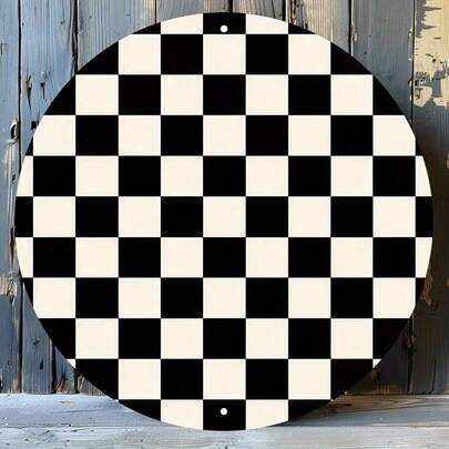 Stunning Black & White Checkerboard Metal Wall Art - High-Contrast, Minimalist Design For Home, Bar, Kitchen, Garage Decor