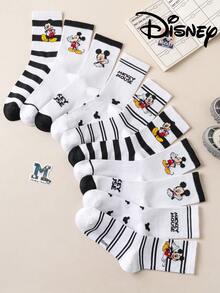 1/5 Pairs Authentic Disney Men's Socks With Cute Mickey Family Embroidery, Spring/Summer Style, Black And White Character Cartoon Embroidered Mid-Calf Socks, Novelty Fun Socks For Men And Women, Suitable For Any Occasion, High-Quality Gift Socks - Multicolor - View 6