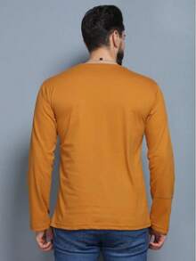 Men's Long Sleeve T-Shirt, Simple, Basic, Cotton, Sizes P, M, G, GG, G1, G2, G3 - Mustard Yellow - View 2