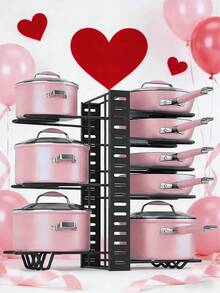 8 Estantes Organizadores Ajustables para Ollas y Sartenes, Ideal para Cocina, Alacena y Encimeras, Perfecto para Regalos de Navidad y Año Nuevo, Organización de Espacios Festivos - Negro - Ver 2