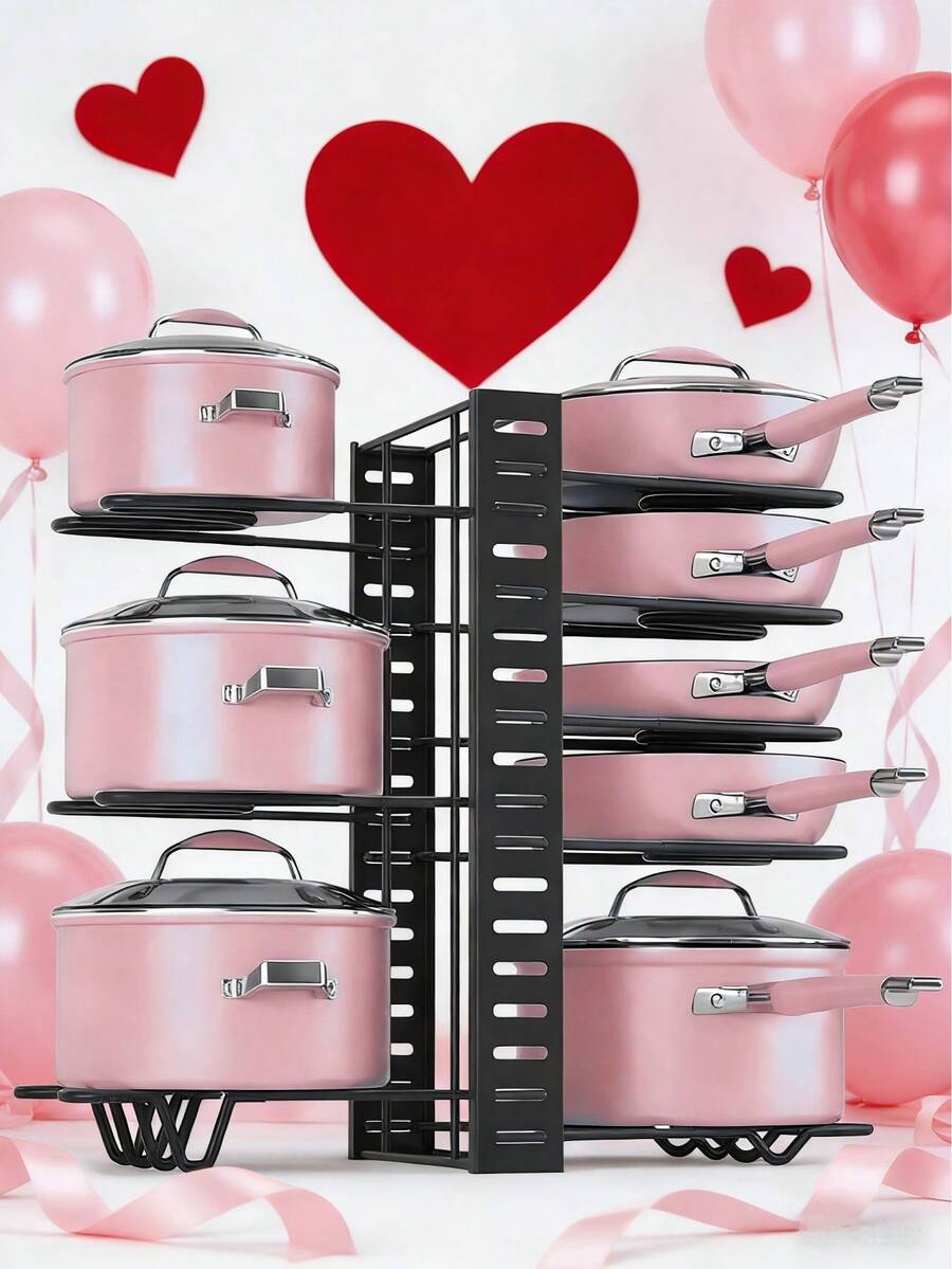 8 Estantes Organizadores Ajustables para Ollas y Sartenes, Ideal para Cocina, Alacena y Encimeras, Perfecto para Regalos de Navidad y Año Nuevo, Organización de Espacios Festivos