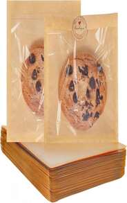 SUREHOME Cookie Bags Small Brown Paper Bags With Window 100 Pcs Thank You Stickers 5.7 X 6.5 Inch Individual Heat Sealable Kraft Bakery Bags For Gift Giving, Treats, Snacks, Baked Goods Packaging - ColorE - 查看 1