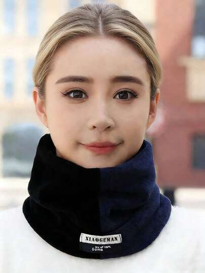 1pc Ollie Warm Fleece Neck Gaiter, Colorblock Scarf, Outdoor Thick Double-Layer Reversible Unisex Contrast Color Neck Warmer For Winter