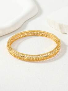 1件中东沙特阿拉伯风格金色镂空菱形图案女士手镯，送给家人和朋友的最佳礼物 - 金黃色 - 查看 2