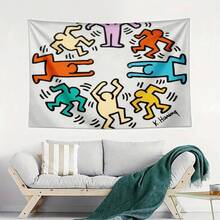 1pc Bedroom Decor Keith Haring Colorful Dancing Figures Pattern Tapestry, Decorative Wall Hanging Tapestry For Bedroom, Lotus Spiritual Tapestry, Beach Mat, College Dorm Home Decor Hanging Cloth Gifts Birthday Graduation - 1PC - 查看 2