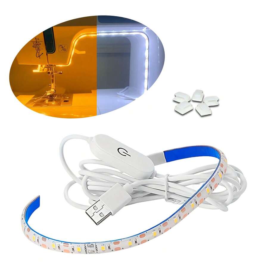 شريط إضاءة LED بطول 30 سم للماكينة الخياطة، يتحكم به مفتاح لمس، يعمل بالطاقة من خلال منفذ USB. متوفر بخيارين: ضوء دافئ أو ضوء أبيض. متوافق مع جميع ماكينات الخياطة في السوق ويمكن استخدامه أيضًا لإضاءة المرآة. - شريط إضاءة LED لماكينة الخياطة - مشاهدة 1