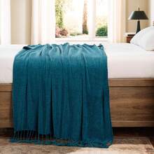 Soft Cozy Chenille Throw Blanket With Fringe Tassels, Teal Blue Blanket Throw For Couch Bed Sofa, Lightweight Knit Throw Blanket For Home Decor, 50"X60" - Teal - 查看 10