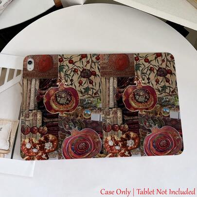 Splicing 1pc Bohemian Pomegranate Patchwork Tablet Protective Case - Suitable For Those Who Love Handicrafts And Rich Textures, 360° Rotating Stand Tablet Case Compatible With Air/Pro Series, Series, Smart Sleep/Wake Function, Fashionable Tablet Accessory