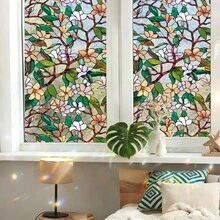 1/5 piezas Película de ventana de vidrio de colores estilo europeo, material de PVC resistente al agua con efecto estático, diseño de flor de magnolia y copo de nieve azul, protección de privacidad para decoración de ventanas del hogar - Multicolor - Ver 5