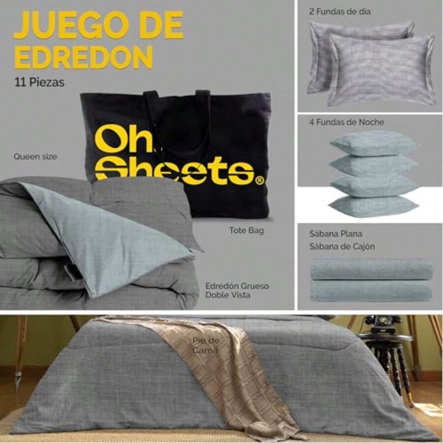 Juego de Edredones Individuales Hecho de Microfibra Catiónica 9 Piezas con Camino de Cama y Tote Bag Plumones Microfibra Jaspeada Suave y Lavable a Máquina Ropa de Cama  Gris - Umbral - Ver 1