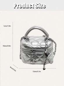 1pc Women Mini Handbag, Fashion Solid Color Embroidered Rhombus Pattern Crossbody Bag Fits Cards & Keys - Silver - View 10