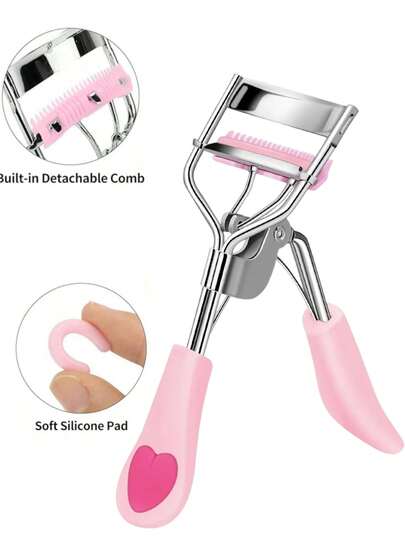 6件套 - 粉色不锈钢睫毛夹，带梳子和硅胶垫。轻柔卷翘睫毛，打造精致造型，提升睫毛，令双眼更大更有神。适合女性使用，可用于睫毛护理、化妆、家居装饰、梳妆台、旅行、卧室等场合。也适合作为化妆配件、睫毛夹、圣诞礼物、化妆品、化妆工具等。折扣优惠，是送给她的好礼物。