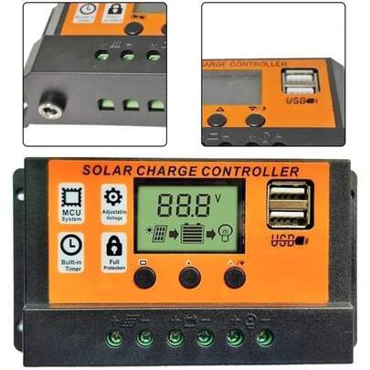 100A Solar Panel Regulator Charge Controller Auto Focus Tracking, 100A Solar Charge Controller Solar Panel Controller 12V/24V Adjustable LCD Display Solar Panel Battreriy Regulator With USpB Port