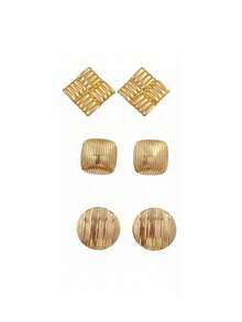 6/4/3/1对不锈钢几何方形条纹耳钉婚礼条纹圆形纽扣耳环简约设计防水防褪色金色椭圆形耳环欧美ins风女士春季首饰 - 彩色 - 查看 9