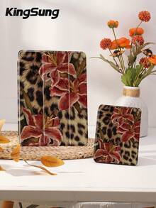 Kingsung 豹纹芙蓉花平板电脑保护套，适用于 9.7/10.2/10.5/10.9/12.9 英寸平板电脑、11 英寸 Kindle Pro、10.4 英寸 Galaxy Tab S6 Lite、2022 款第 12 代 Kindle Paperwhite 和第 11 代 Kindle，柔软防震，支持智能支架/自动唤醒/睡眠功能，豹纹保护套 - 彩色 - 查看 9