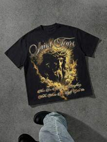 Men's Casual Versatile Minimalist Printed Short Sleeve T-Shirt - Black - View 2