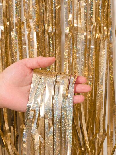 1件激光金色流苏帘，派对背景装饰，金属箔流苏帘，节日生日派对用品，派对彩带帘，性别揭晓派对、迎婴派对、新娘送礼会派对装饰、婚礼生日装饰