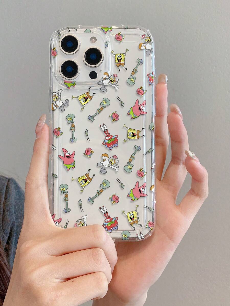 SPONGEBOB 1个时尚卡通创意全屏海绵宝宝 - 章鱼哥和蟹老板图案防震透气手机壳，兼容三星/苹果 17/16/15/14/13/12/11 Pro Max/12 Pro/14 Plus - 彩色 - 查看 1