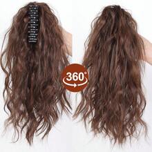 Clip-In Wavy Waterfall Ponytail Synthetic Hair Extensions, Fashionable Curly Wig - Dark Brown - View 5