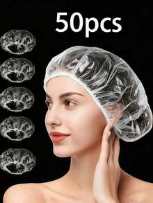 50PCS Thickened Hair Conditioning Caps Disposable Shower Caps PE Material Elastic Band No Tear Design Dust Proof Hair Treatment Caps For Daily Hair Care Perfect For Home Use Travel Salon Treatments Washable And Colorfast Suitable For Women Men All Hair Types Great Gift For Mom Daughter Friends Best Hair Care Solution For Valentines Day Mothers Day Christmas - 無色 - 查看 8