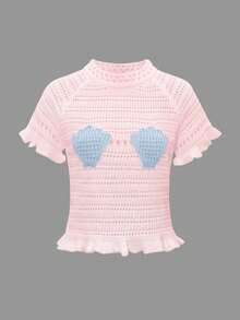 Live To Mo 女士镂空针织沙滩罩衫，饰有精美贝壳图案，优雅海洋元素设计，是夏季度假和情人节的完美之选（粉色） - 粉色 - 查看 3