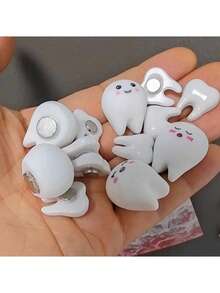 8/10pcs Cute White Tooth Shaped Resin Refrigerator Magnets, Glow-In-The-Dark Fridge Stickers, Cartoon Dental Health Theme Magnetic Home & Office Decor - Multicolor - View 7