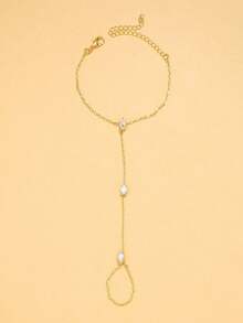 1 Peça Corrente de Mão com Cristal Rômbico Conectado, Acessório de Joalheria Pulseira de Corrente de Metal Minimalista, Presente para Mulheres - Pulseira de dedo em formato de diamante - Visão 7