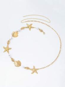 1件夸张性感优雅海星贝壳珍珠女士时尚腰链，适合海滩、派对、宴会和日常佩戴 - 金黃色 - 查看 5