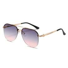 Gafas de aviador de metal con diseño de media montura para mujer - Hojas de té dobles con marco dorado - Ver 8
