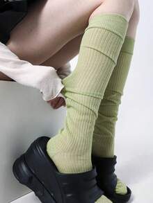 2 pares de calcetines de color caramelo casuales hasta la rodilla para mujer, primavera/verano - Multicolor - Ver 4