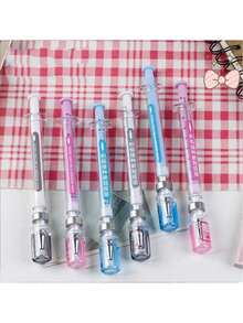 3/9pcs Innovative Syringe Shaped Virus Elimination Pens, Randomly Included With Black Ballpoint Pen And Vaccine Pen - Rectangle - View 2