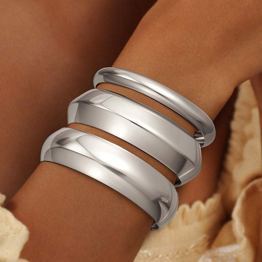 1pc Geometric Arc Design Exaggerated Bangle, Casual Vacation Versatile Plain Bracelet For Women - Simple Bracelet - View 1
