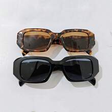 2副几何粗框时尚眼镜，复古时尚眼镜，街头风防眩光时尚眼镜 - 2件(黑色+豹紋) - 查看 8