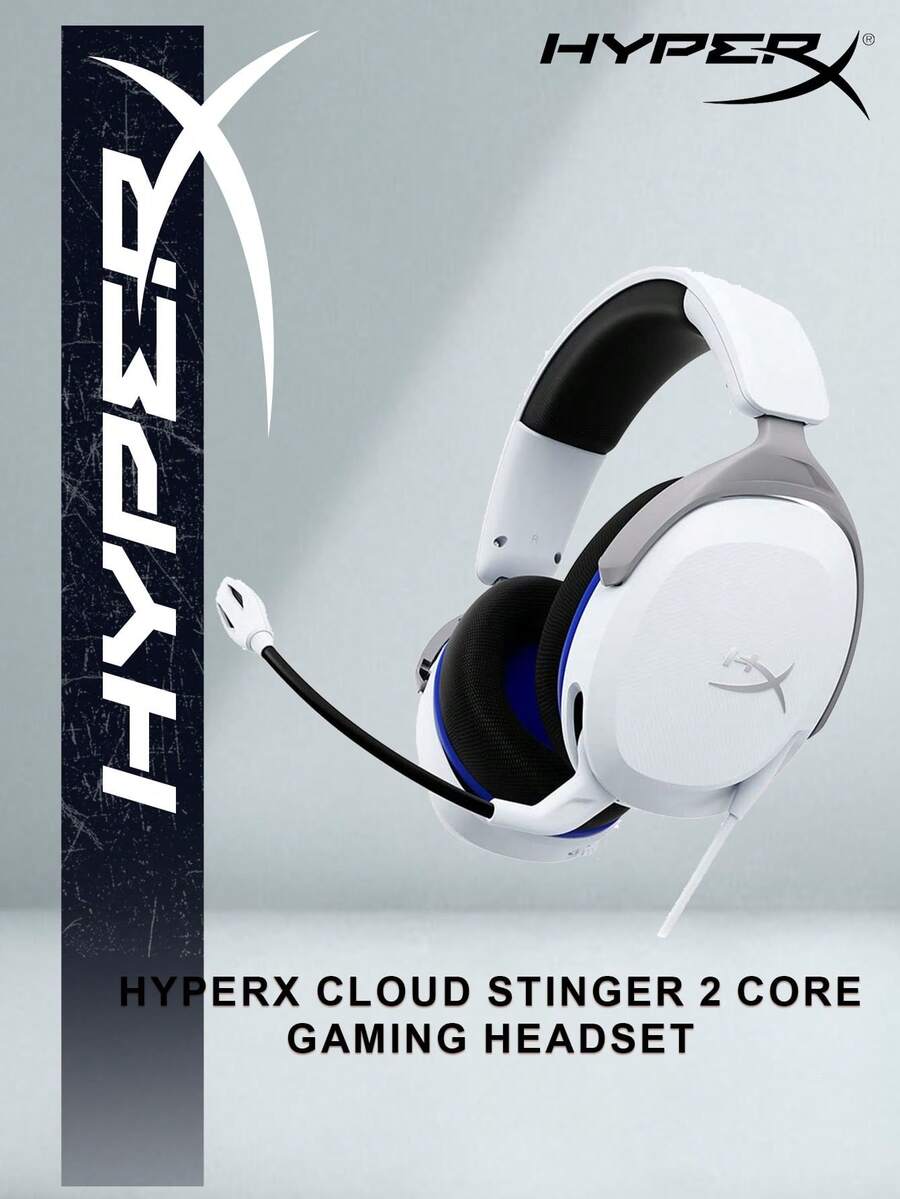 HyperX Cloud Stinger 2 Core PS 游戏耳机，DTS 音效，可旋转降噪麦克风，兼容 PC 和 PS - 白色 - 查看 1