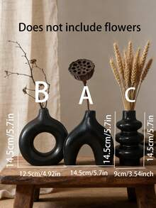 3pcs Bohemian Style White Vase Set, Geometric Design Vase Set, Nordic Origami Vase, Ins Style Vase For Dining Table, Living Room, Entryway, TV Cabinet, Donut Shaped Vase, Home Decor - Black. - View 2