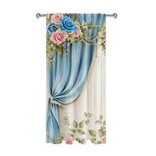 2PCS European-Style Flower Curtains, Romantic Blue And Pink Rose Pattern, Half-Shade And Dust-Proof, Suitable For Bedroom And Living Room As Decorative Curtains - Multicolor - View 8