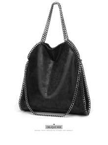 1 PIECE Women's Faux Leather Large Handbag With Stacked Chain Detail, Stella - Inspired Shoulder Bag/Shopper, New European-American Fashion, Ideal For Everyday Use & Parties - 黑色 - 查看 2